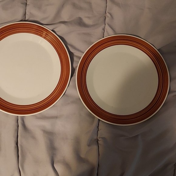 Two Walker China Dinner Plates With Light Brown Bands - Picture 3 of 3